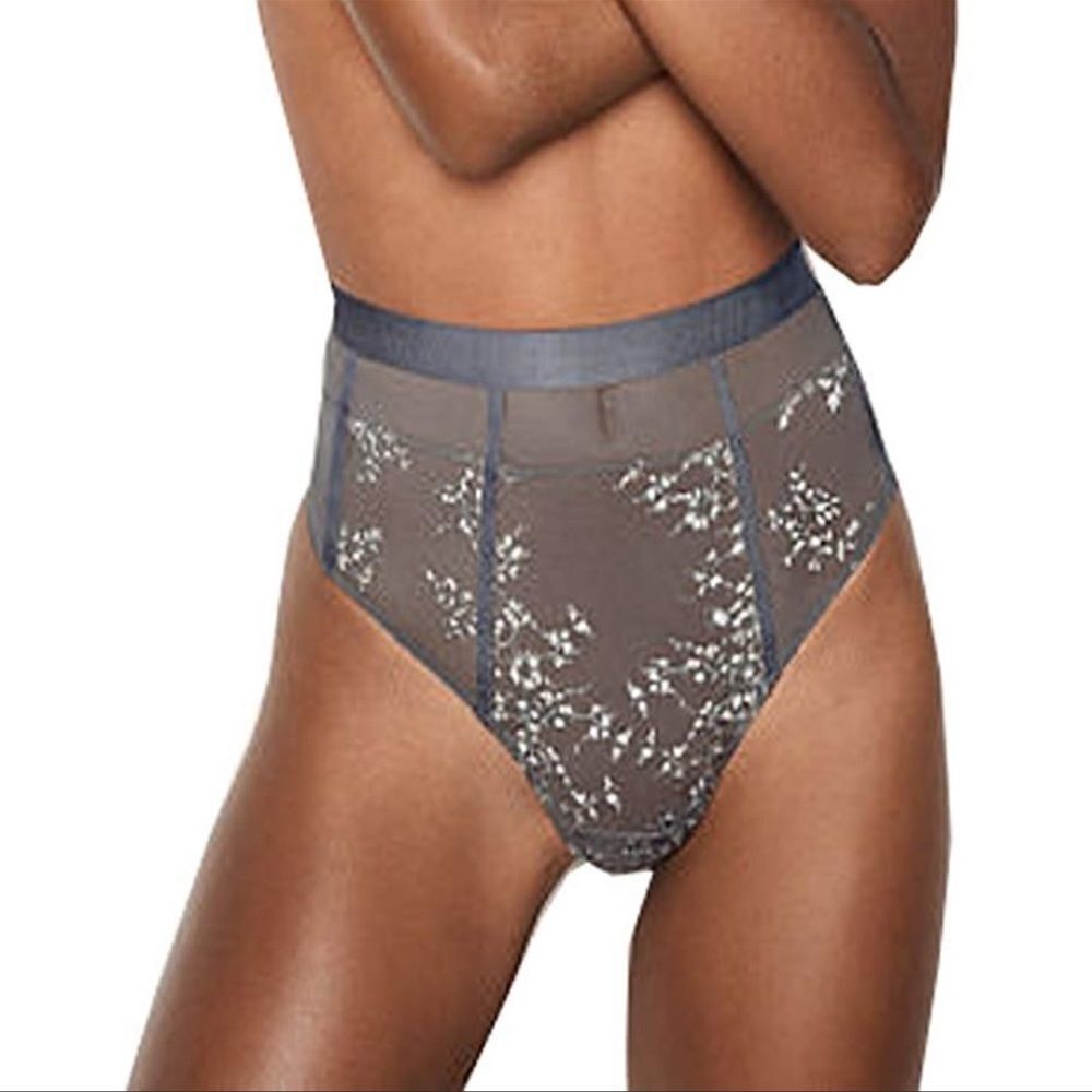 Victoria's Secret Metallic flowers Sheer mesh High Waist Thong Medium Large - Picture 2 of 7